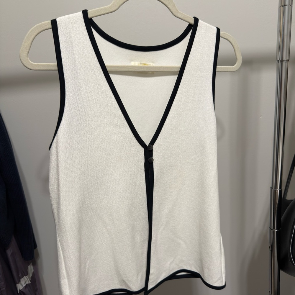 2 buttons - open in the middle - Anthropologie White and Black Tank Top